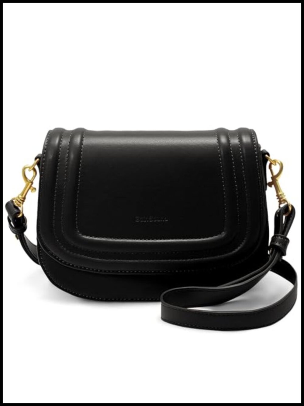 Premium Leather Flap Crossbody Saddle Bag with Gold-Tone Hardware Adjustable